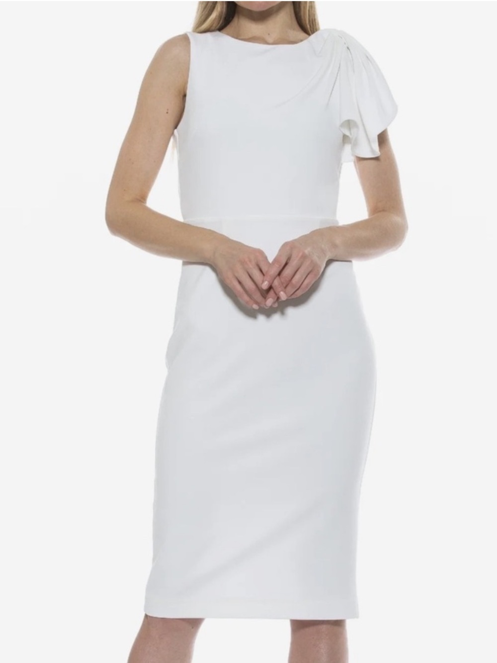Alexia Admor Amazon Ivory One-Shoulder Draped Pencil Dress